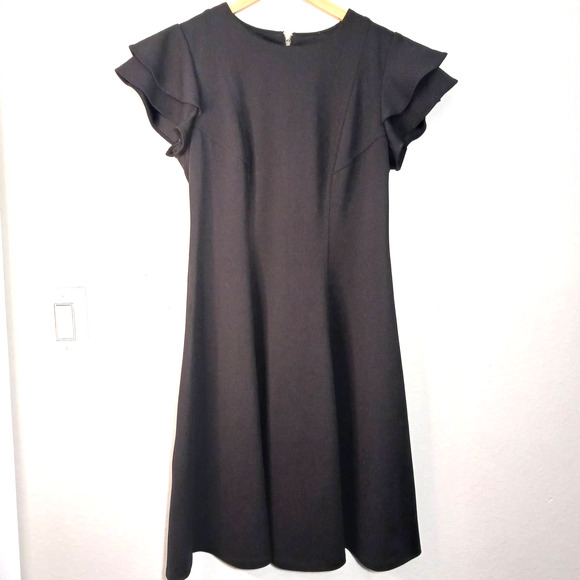 Tommy Hilfiger Formal Career Ruffle Short Sleeve Back Zipper Black Size 0 Dress - Picture 5 of 9